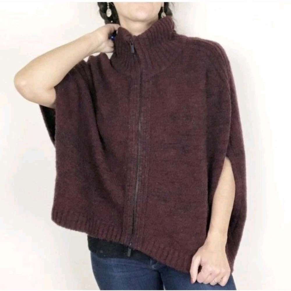 Banana Republic Poncho Sweater Womens Small Full Zip Wool Alpaca Blend Burgundy